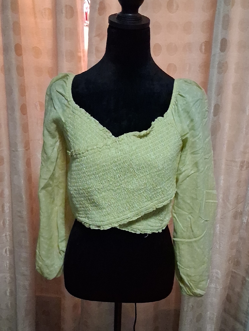 American Eagle Outfitters Light Green Smocked Wrap Crop Top